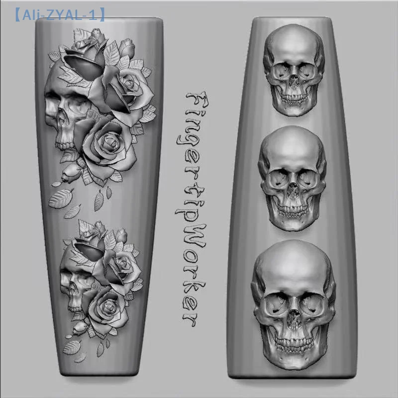【ZYAL-1】장미 꽃 해골 실리콘 네일 아트 몰드 DIY 해골 손 디자인 투명 조각 몰드 네일 아트 장식