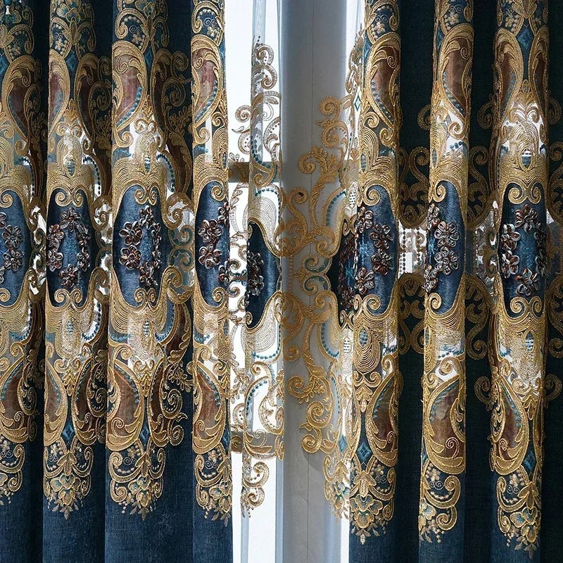 Embroidered Curtains for Living Room Dining Bedroom Valance European Style Chenille Luxury Shading Elegant Windows