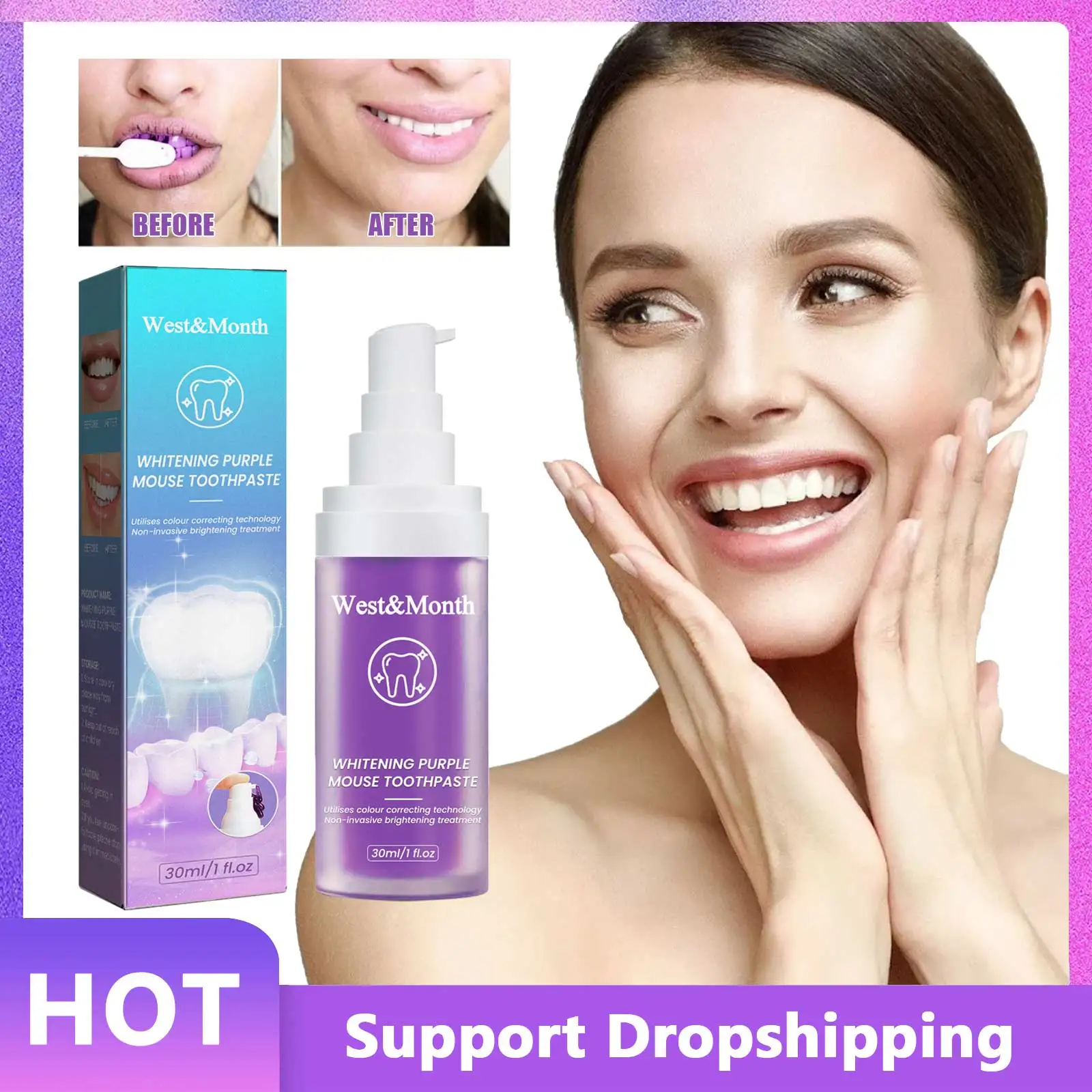 Purple Teeth Whitening Toothpaste Deep Cleaning Remove Smoke Stains