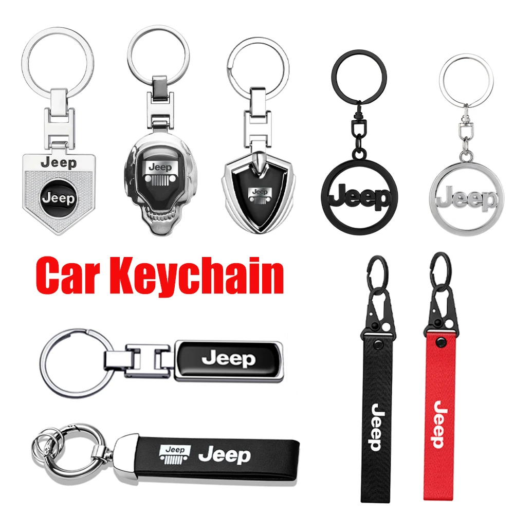 Car Key Rings Car 3D Metal Leather Key Rings Holders Keyring Keychain Styling Accessories For Jeep Renegade Wrangler jk Compass Grand Cherokee