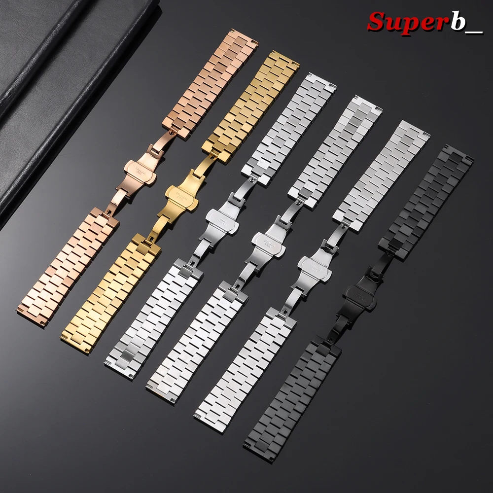 Premium Curved End Stainless Steel Watch Bracelet with Butterfly Buckle