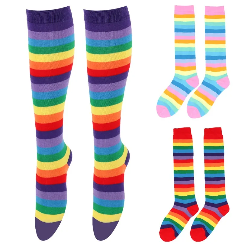 

Womens LGBT Long Socks Rainbow Striped Stockings Ladies Girls Calf Knee Socks Cosplay Kawaii Funny Lolita Harajuku Y2k 2024