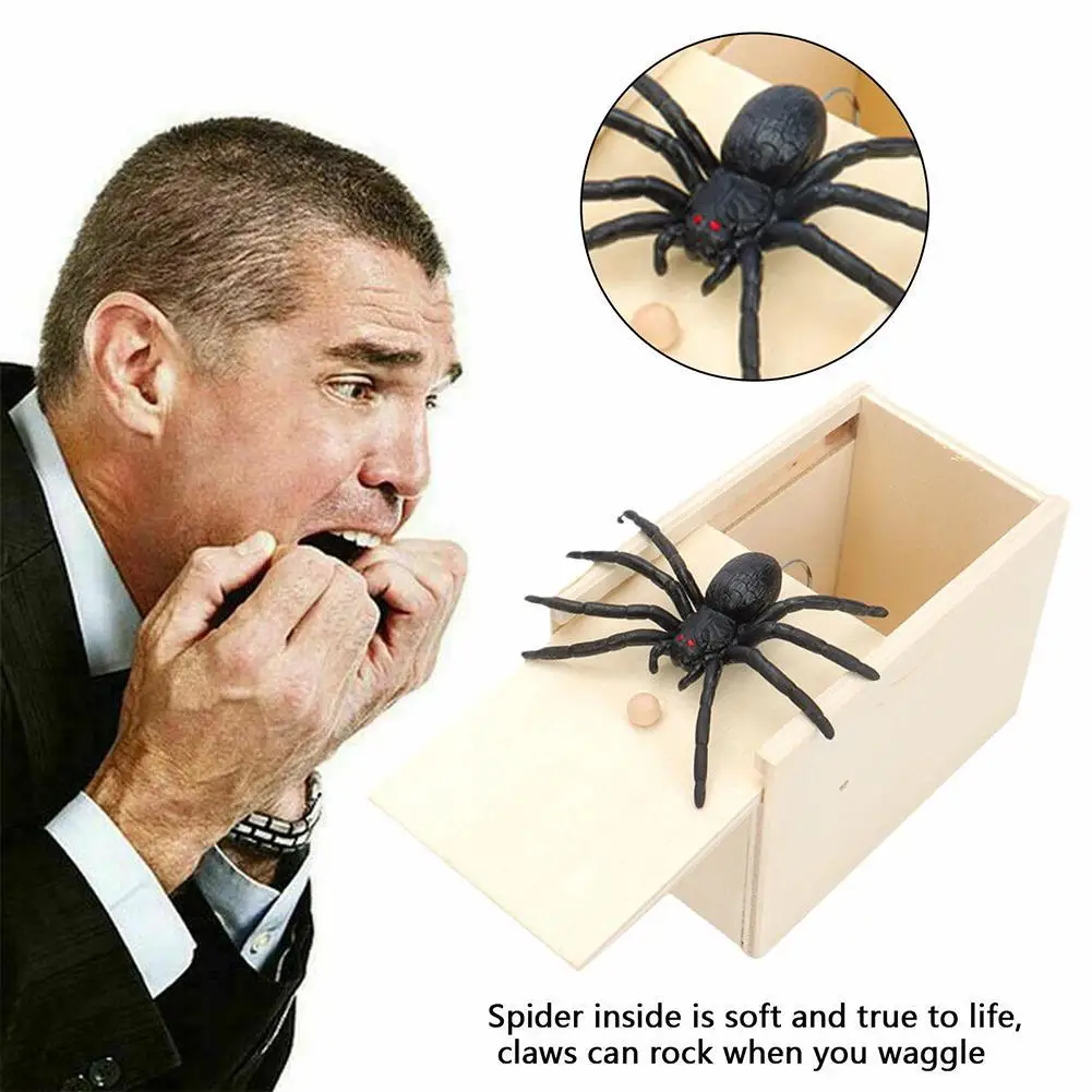 Tricky Toy Spider Box Funny Wooden Spider Prank Box Handcrafted Wooden Scare Box Fun Joke Scarebox Toy Practical Gift Toy Spider For Kids Adults