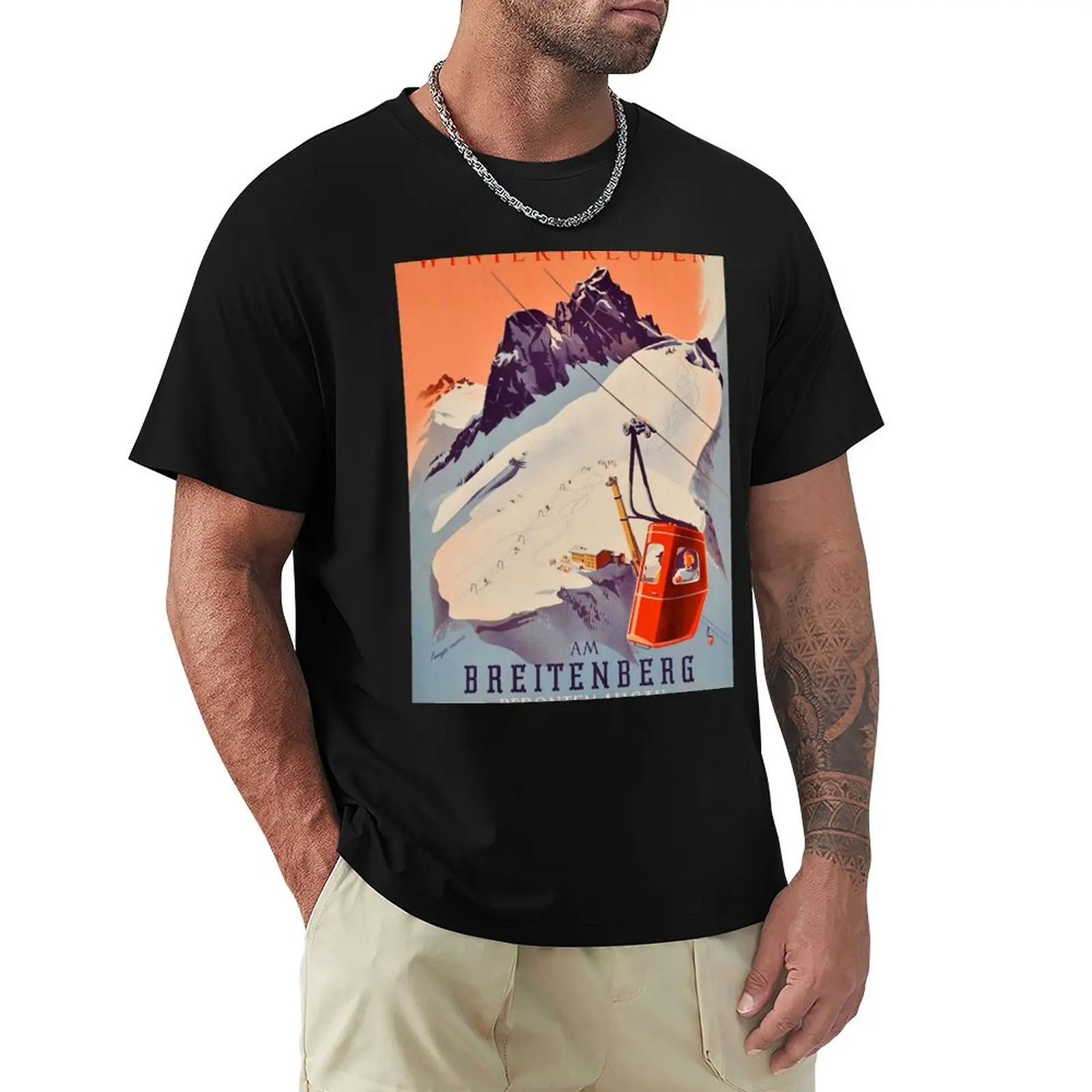 Vintage German Gondola Sport Ski Travel Poster T-Shirt Cat Shirts Magliette Pesanti Magliette Personalizzate Magliette Da Allenamento Da Uomo