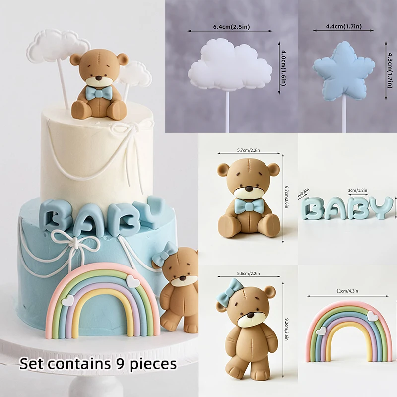 Baby Taarttopper Set - Beer, Regenboog, Wolk & Ster Decoraties