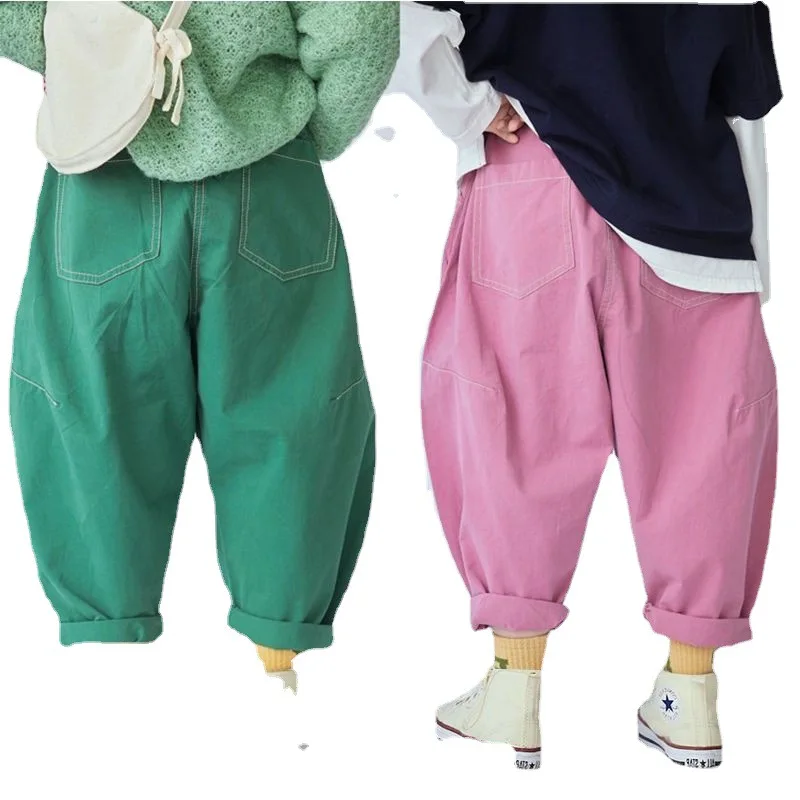 Pantalones largos de algodón para niñas, ropa de exterior para adolescentes, verde, primavera y otoño, 2024