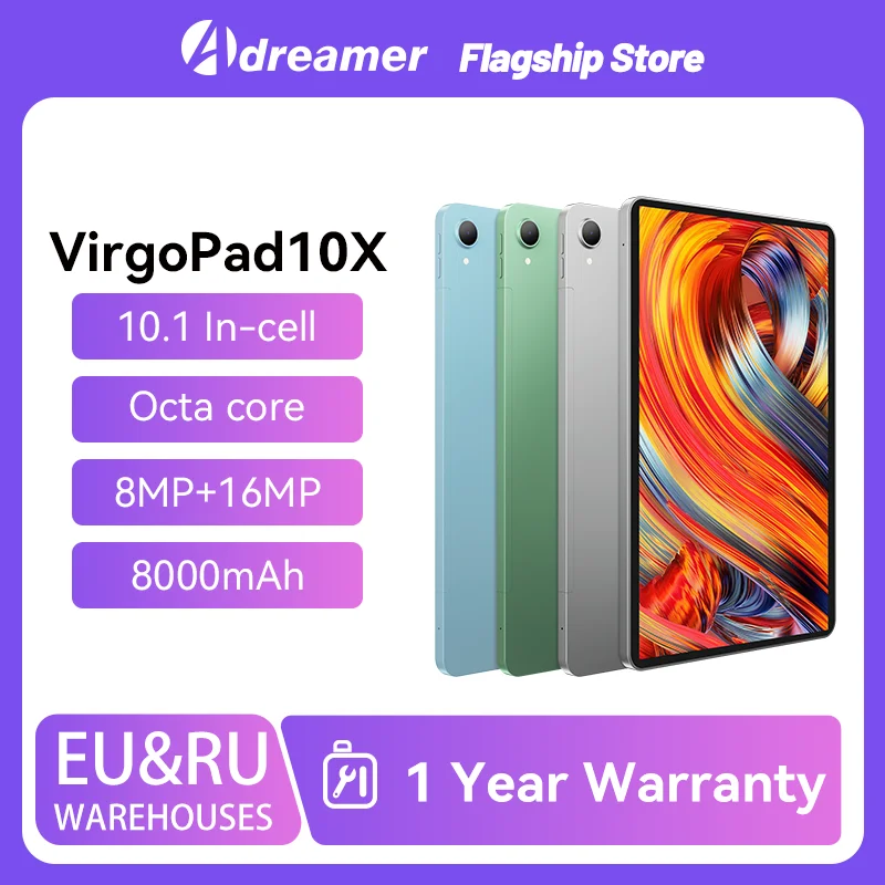 

Adreamer VirgoPad10X Tablet Android 13 10.1 Inch 8GB RAM 128GB ROM 1200*1920 Display 8000 mAh Battery T616 Mental 4G Tablet PC