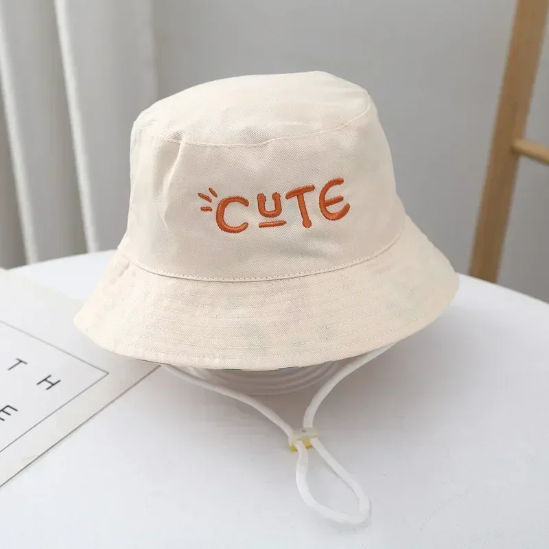 Kids Bucket Hat Double Sided Baby Cute Letter Embroidered Fisherman Panama Summer Sun Hat