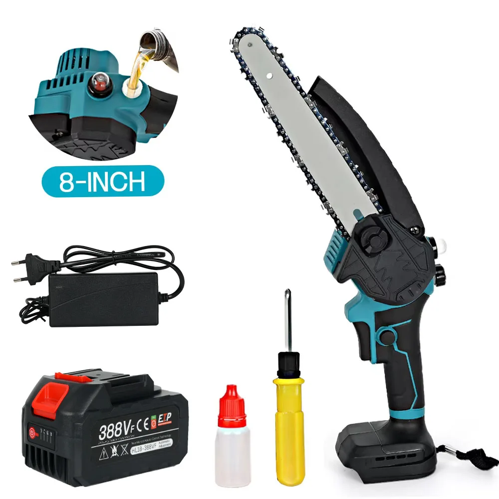 8 Inch Brushless Oil Electric Chain Saw Cordless Rechargeable Garden Wood Logging Pruning Saw Power Tools For Makita 18V Battery