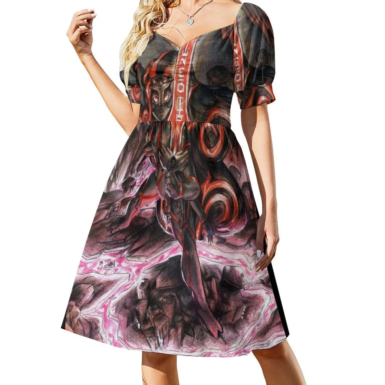 thumbnail image 1 of Vestido de manga corta de obsidiana, ropa de fiesta, ropa de verano para mujer, vestido de verano para mujer, 1 of 7