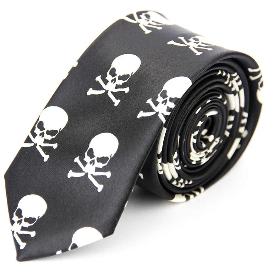 

Women's Mens Narrow Neck Tie for Men Women 5cm 2" Slim Thin Black White Skull Pattern Gothic Steam Punk Street Fashion Necktie