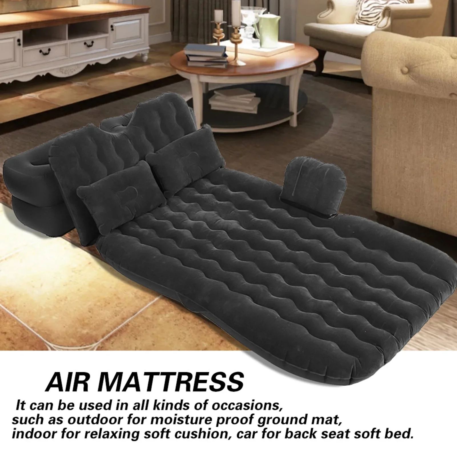 Inflatable Bed Mattress Indoor Outdoor Camping Travel Car Back Seat Air Beds Cushion(Black)