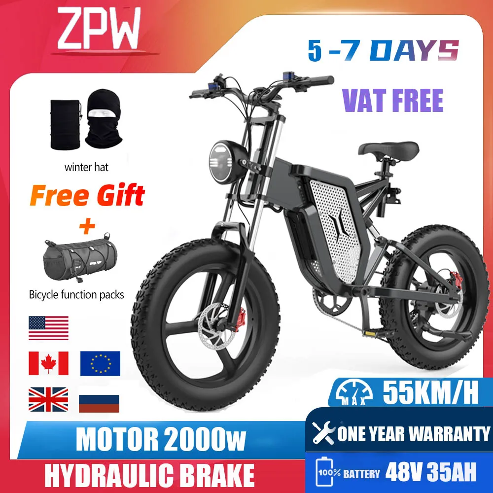 Zpw X20 Ebike Adulti 20 Pollici 2000W 35Ah Bici Elettrica Mountain Snow Moto Fuoristrada Grasso Pneumatico Bicicletta Elettrica