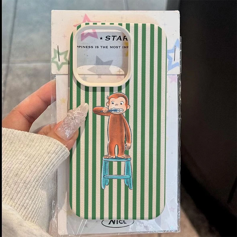 Whimsical Green Striped Monkey Phone Case Cover