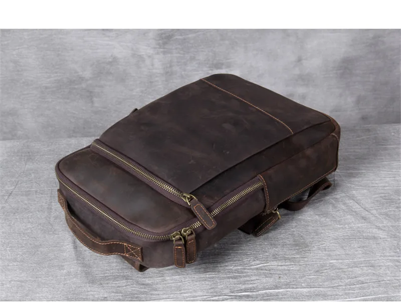 PNDME Vintage Einfache Crazy Horse Rindsleder Echtes Leder männer frauen Rucksack Große Kapazität Laptop Rucksack Reise Büchertaschen – Detail 13