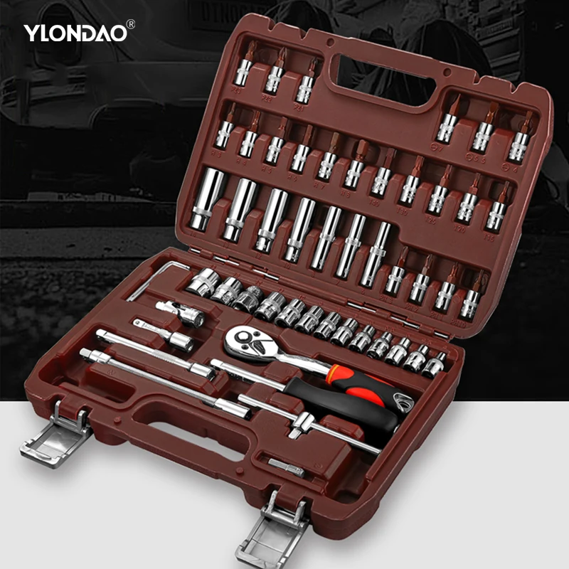 53 Pcs Hand Tool Set General Household Hand Tool Kit Storage Case Socket Wrench Screwdriver With Plastic Toolbox