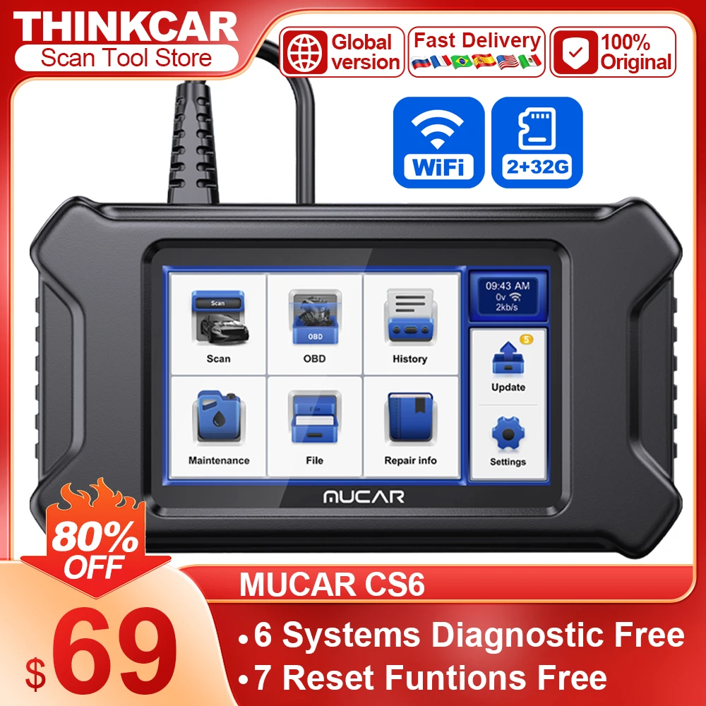Диагностический сканер MUCAR CS6 CS4 OBD2, сканер для автомобилей с 4 системами ABS, SRS, ECM, TCM и 5 системами сброса, масло EPB, SAS