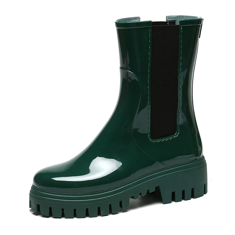 2023 Women Mid-calf Motocycle Rain Boots Thick Bottom Platform Water Shoes Non-slip Wellies Boots Multi Colors
