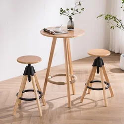 Chic Milk Tea Shop Stool Solid Wood Adjustable Height Rotating Seat Ideal for Cafes and Bars Stylish and Functional