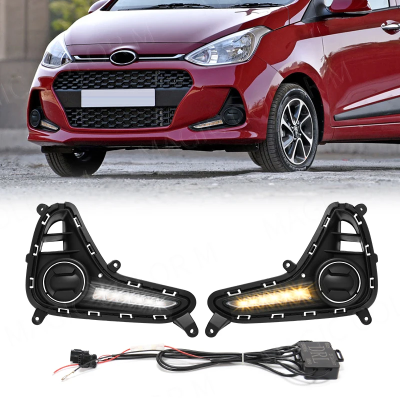 

For Hyundai Grand I10 2017 2018 2019 DRL Daytime Running Light LED Fog Lamp Turn Signal Yellow White Waterproof