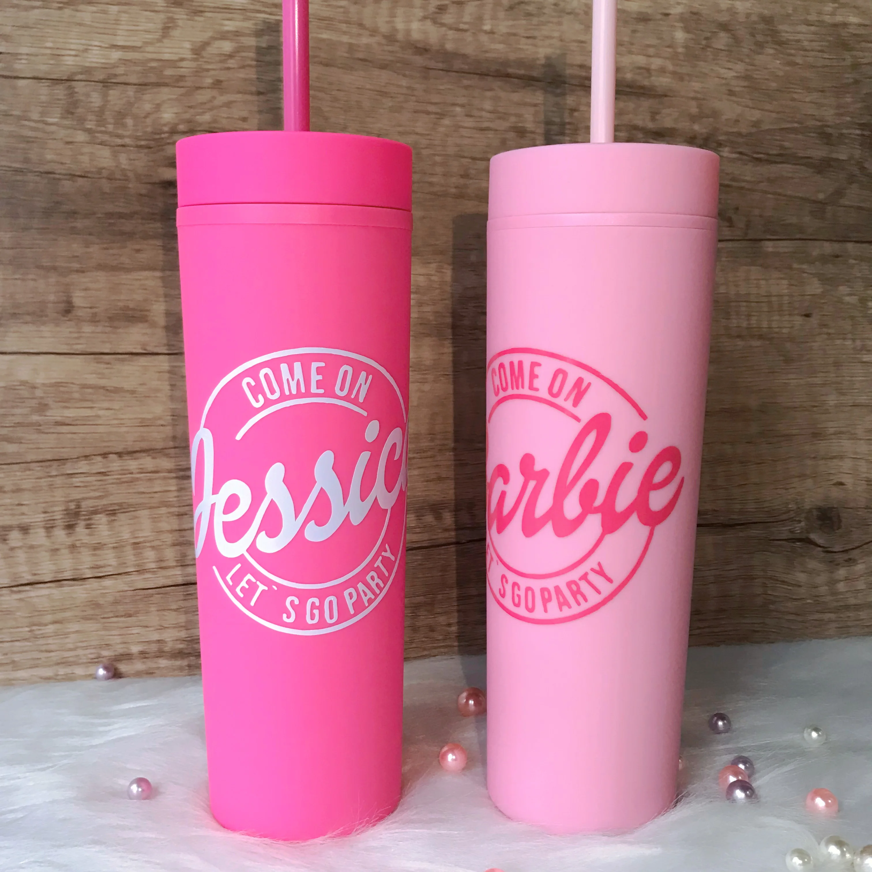 Let's Go Party Tumbler with Straw Personalize Name Hot Pink Barb Cup 16oz  BPA Free Acrylic Rubber Cute Water Bottles for Girls - AliExpress