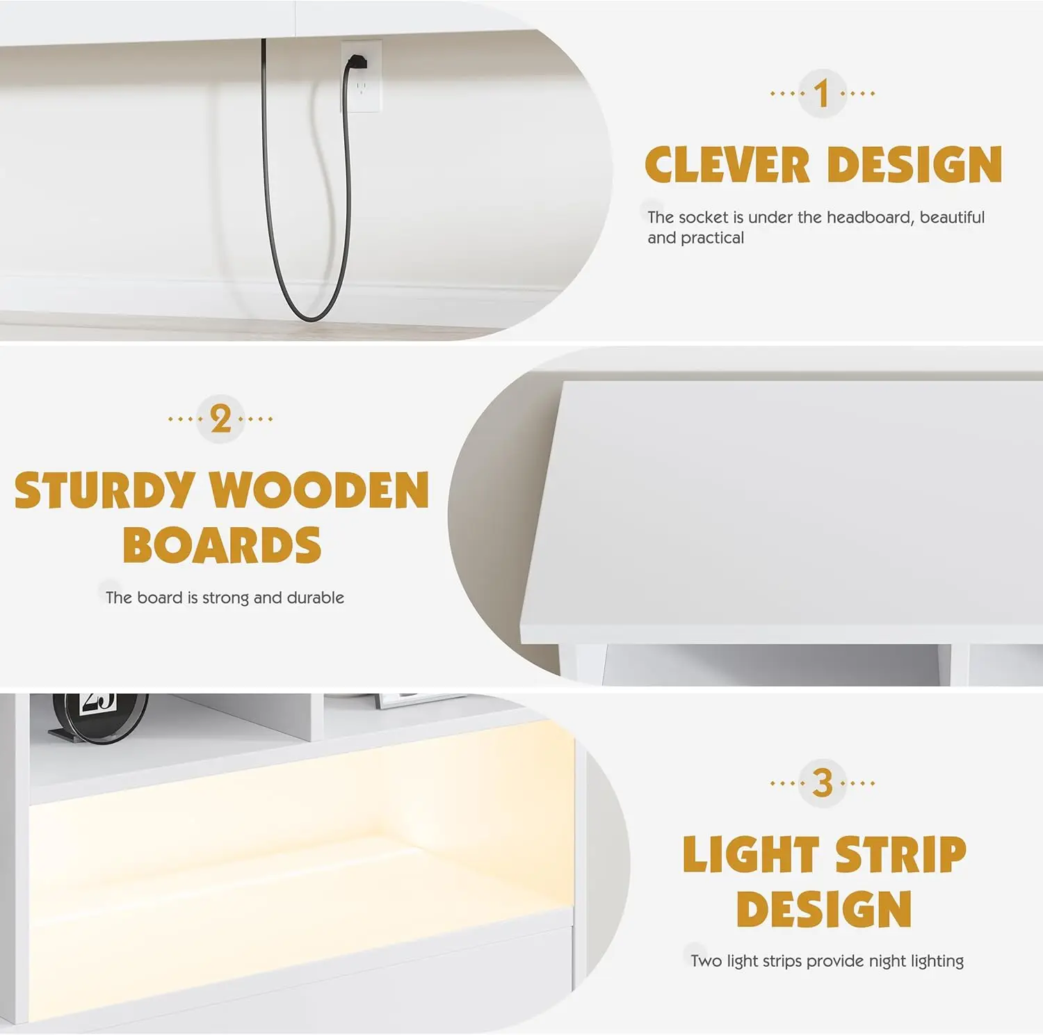 Wood Bookcase Headboard with Charging Station & 2 LED Lights, Stylish Headboards for Queen Size Bed