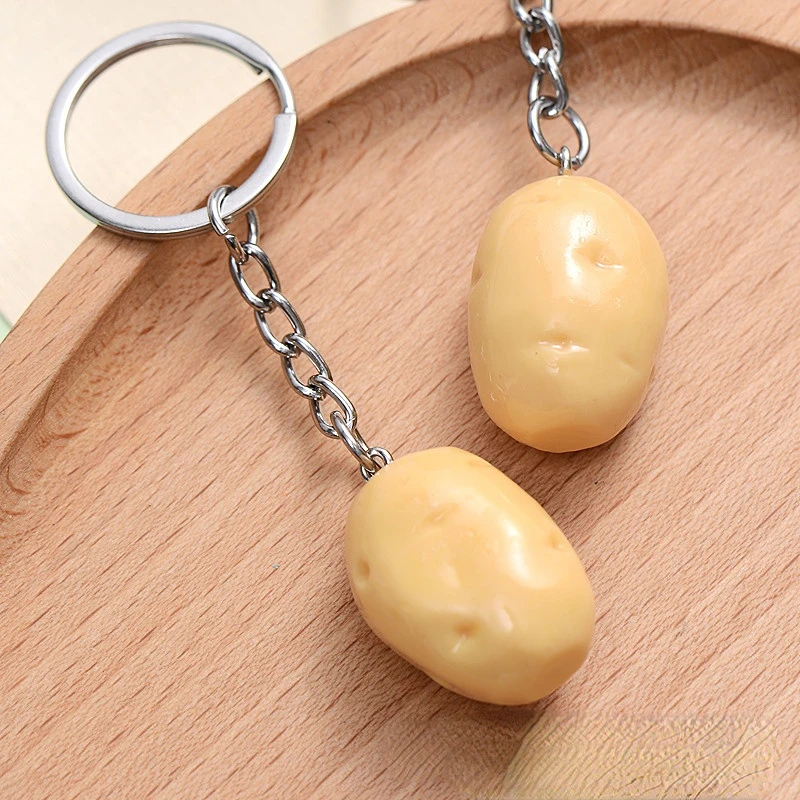 1 pçs bonito mini simulação de alimentos chaveiro falsa batata mangosteen modelo carro chaveiro mochila jóias pingente para amigos presentes