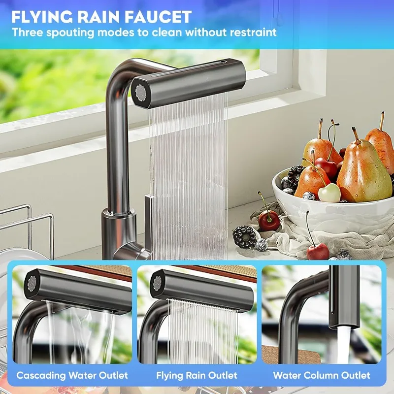 Drop in Kitchen Sink, Stainless Steel Topmount Single Bowl Kitchen Sinks Workstation with Pull-out Faucet, －31" x 19" x 9"（Gray） 3