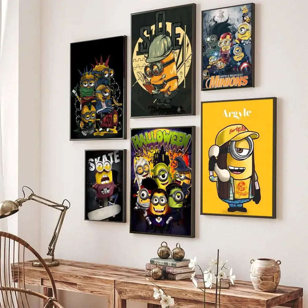 Small Yellow People M-Minions Cute Poster Poster Artistico Autoadesivo Retro Kraft Paper Sticker Diy Room Bar Cafe Vintage