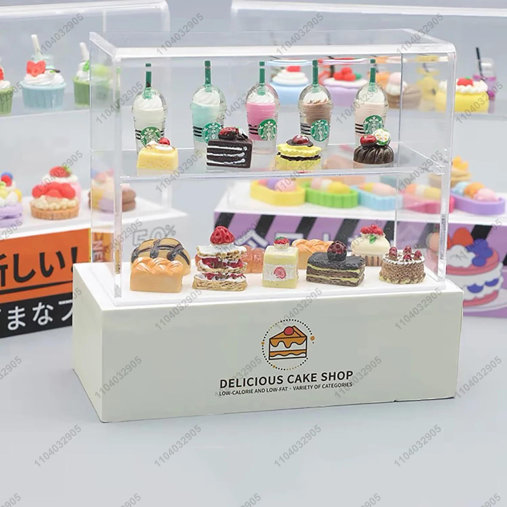 Miniature Shop Cabinet Bakery Cake Bread Dessert Store Room Display Handcraft Dollhouse Stand Food Items Scenario Display Show 2