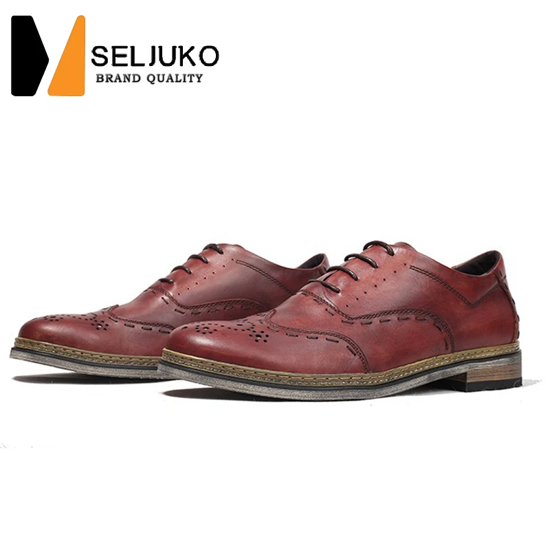 Europe And the United States Goodyear Craft Men's Leather Shoes Brock Oxfords Carved Handmade Leather Shoes Business Formal Shoe