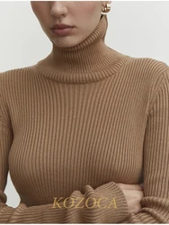 Kozoca New Turtleneck Sweater Women Autumn Long Sleeve Slim Elastic Knitted Pullover Casual Soft Basic Jumper Solid Warm Tops