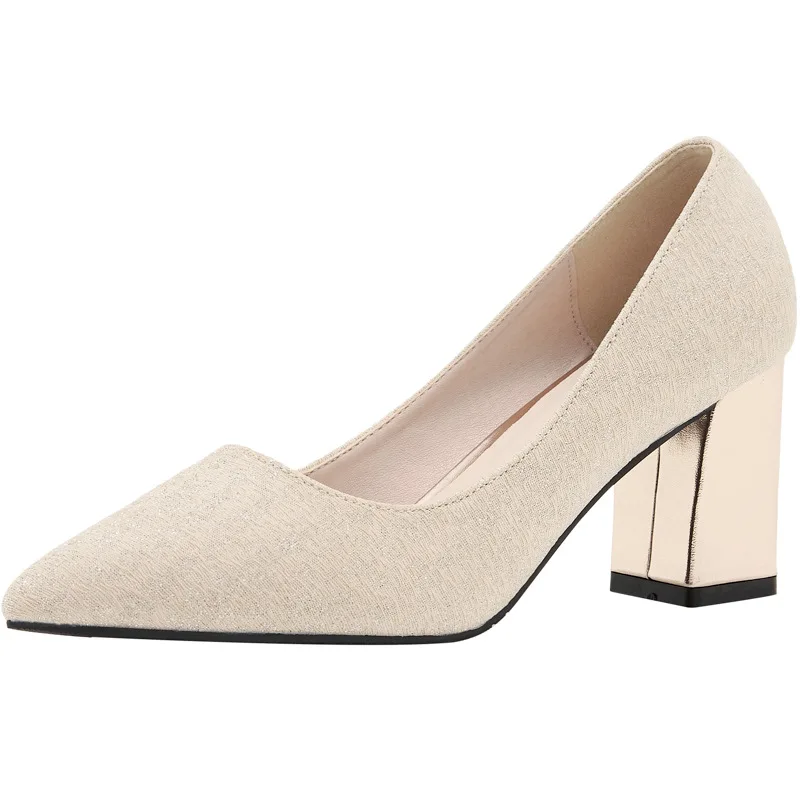 

30-44 Black Shoes Women Sequins High Heels Block Heel Pointed Wedding Shoes Ladies Party Pumps