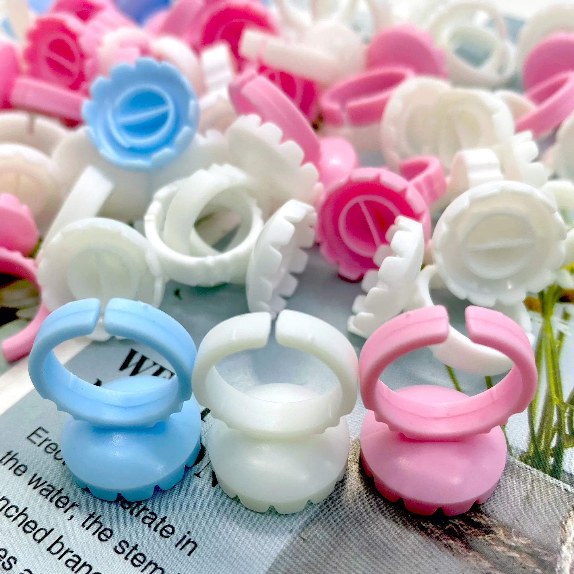 100Pcs Disposable Eyelash Glue Fan Cup Ring Grafting Delay Holder Container Tattoo Pigment Eyelash Extension Tools Lash Supplies