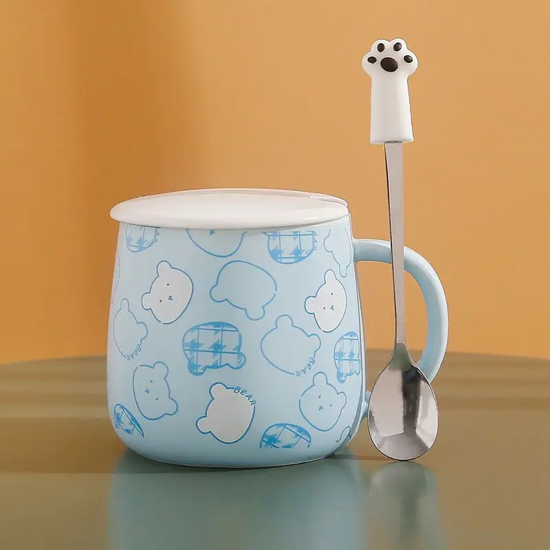 

Кружка с медведем керамическая кружка с крышкой и ложкой, Корейская версия для девочек, для офиса и дома, можно подогреть чашку для воды