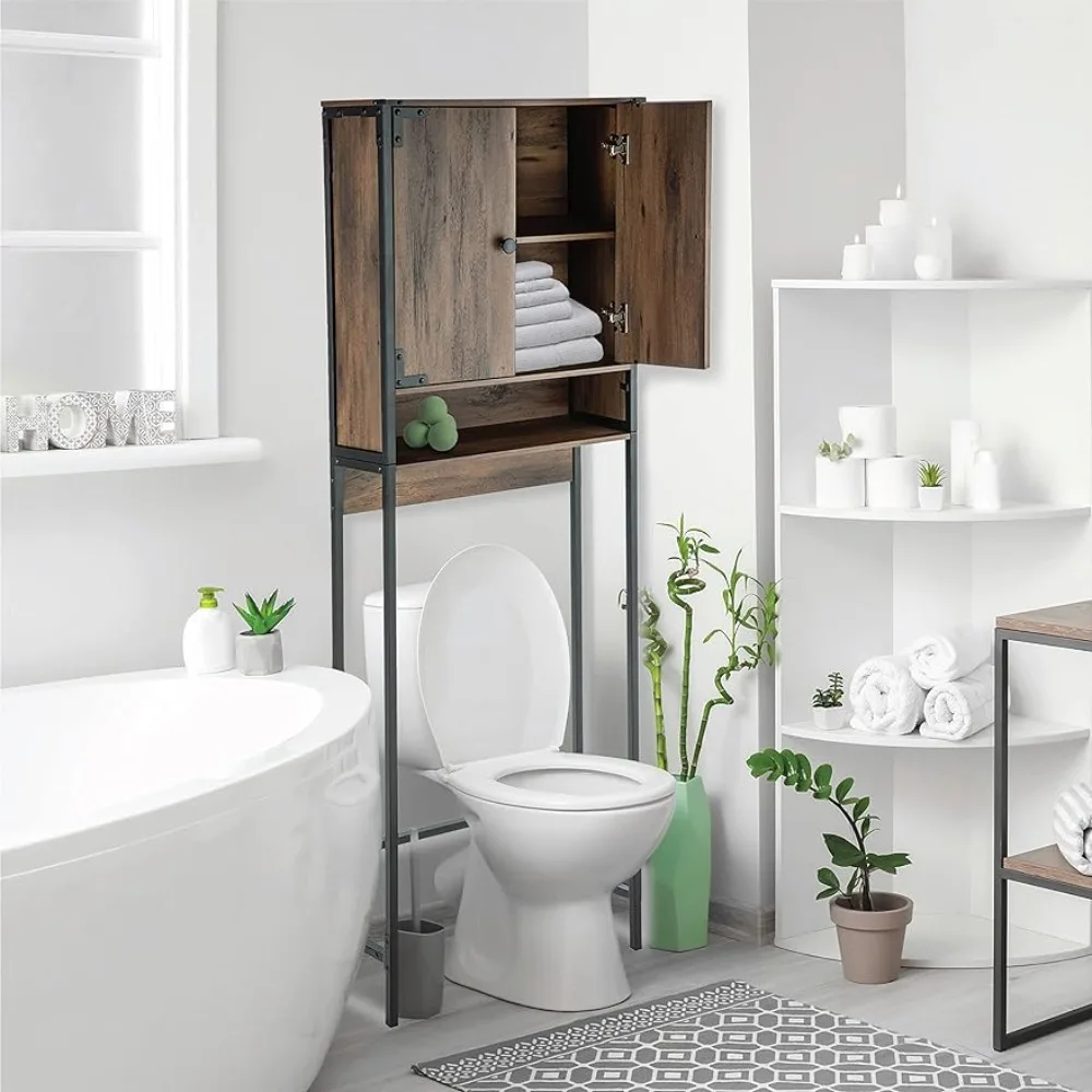 

Toilet Bathroom Organizer for Storage Bathroom Cabinets, Industrial Themed with a Steel Frame and Adjustable Shelf