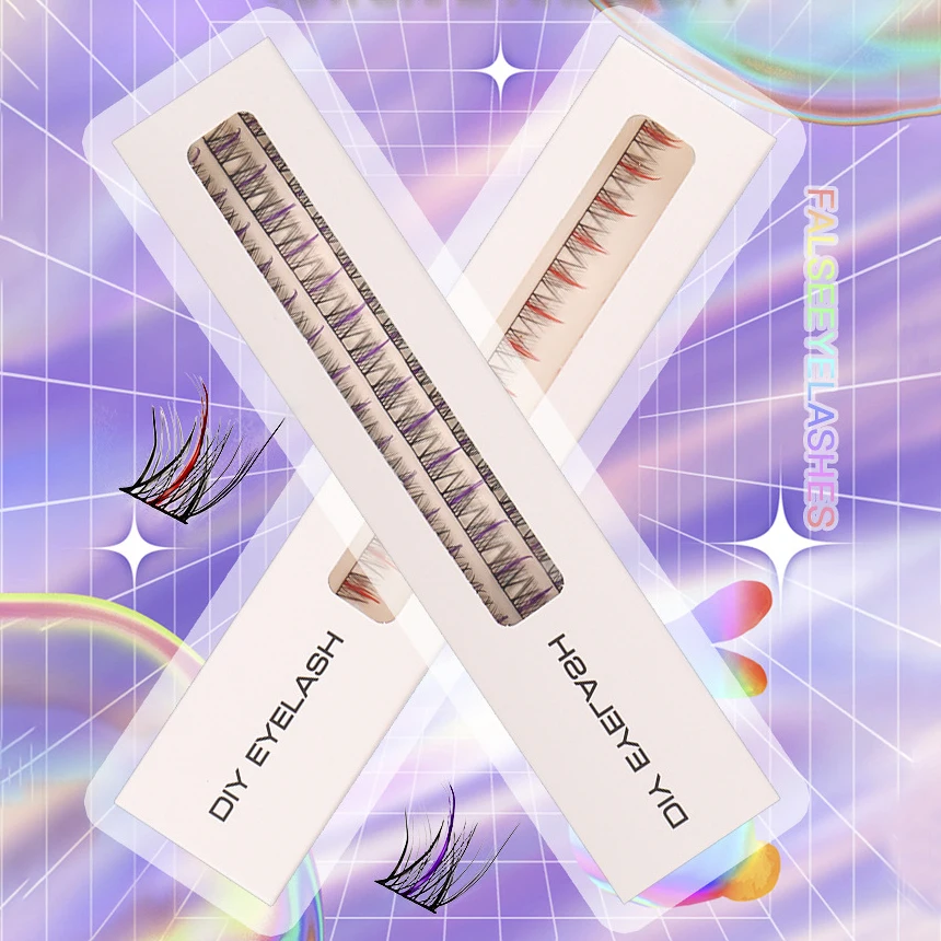 

2023 Glue-Based Colorful Eyelash Diy Lash Extension 3D Faux Mink Pre Cut Segments Little Devil Cosplay Lash Ribbons DIY at Home