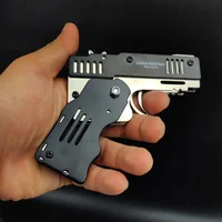 Portable Rubber Band Gun Children's Toy All-metal Six-shot Rubber Band Pistol Boy Keychain Pendant Soft Bullet Gun Hot Gift Toy 2