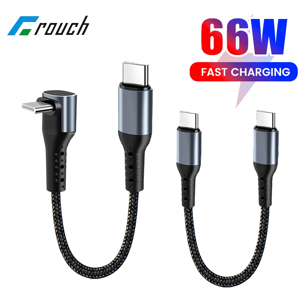 아이폰용 짧은 USB C 케이블, 엘보 USB C 타입 고속 충전 케이블, 보조배터리 와이어, USB C 타입 데이터 케이블, PD 66W, 0.25m, 0.5m