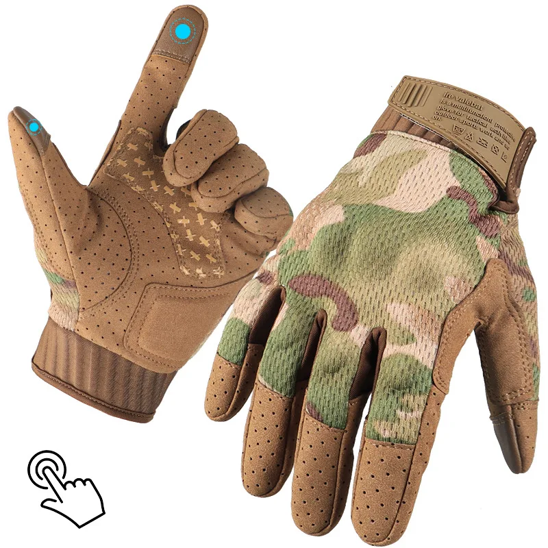 Gants camouflage tactiques doigts complets écran tactile pêche chasse vélo randonnée anti-usure