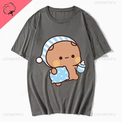 Kawaii Panda and Bear Graphic Couple Shirt - Cute and Funny Cotton Short-Sleeve Tee - XXXL (Dark gray-401231WU)