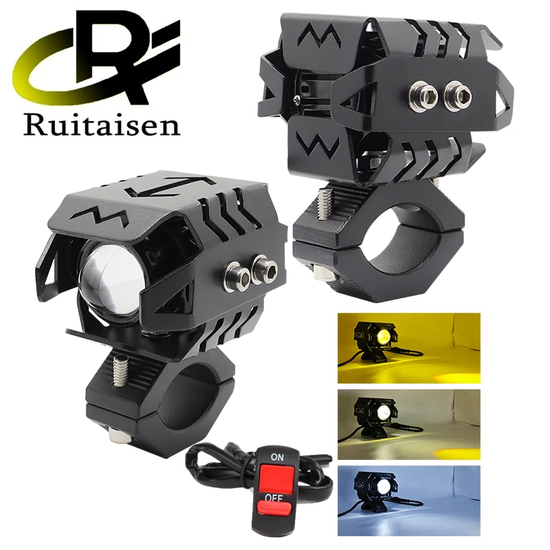 

Motorcycle LED Spotlight Projector Lens White Yellow Hi/Low Beam Driving Fog Lights Auxiliary Headlights Accesorios Para Moto