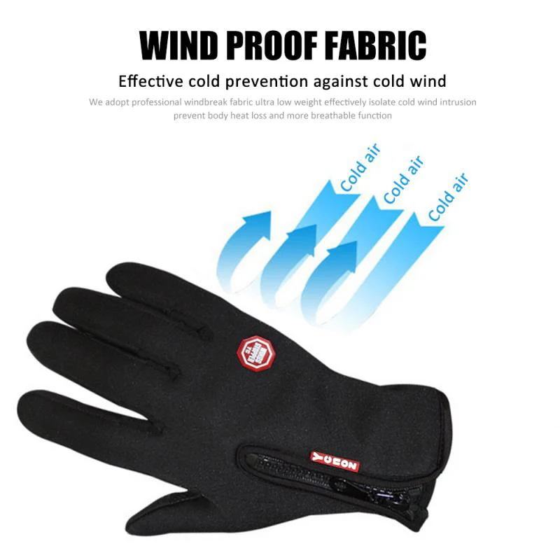 Cycling Gloves Winter Waterproof Warm Zipper Non-Slip