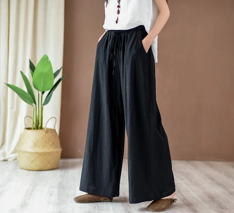 cropped leggings Full Length Wide Leg Pants Vintage Loose Elastic Waist Solid Color 2022 New Summer Clothes Pockets Women Pants RV874 carhartt pants