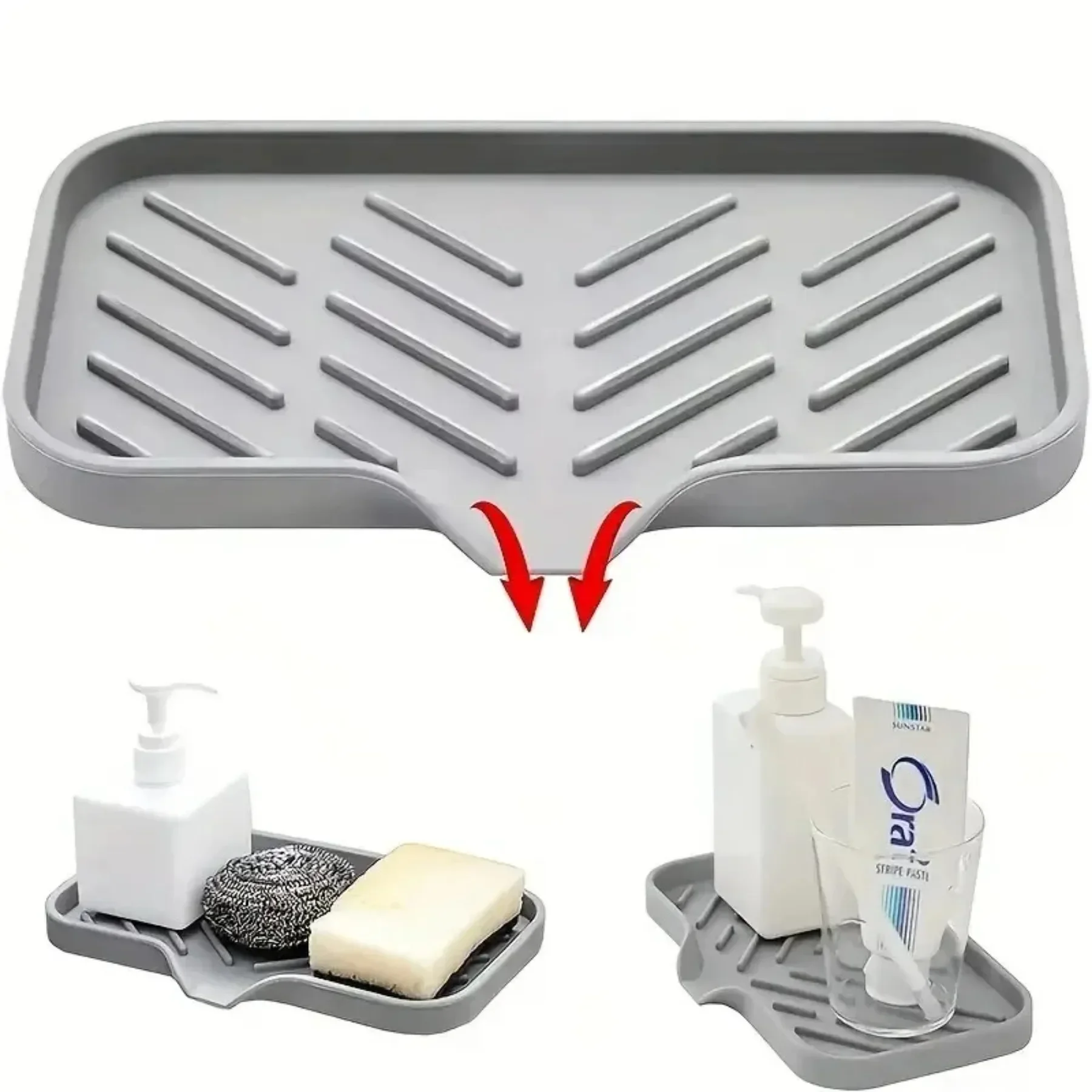 Silicone Kitchen Sink Tray with Drain Holes, Countertop Cleaning Mat for Brushes, Sponges, and Soap, Suitable for Home Kitchen