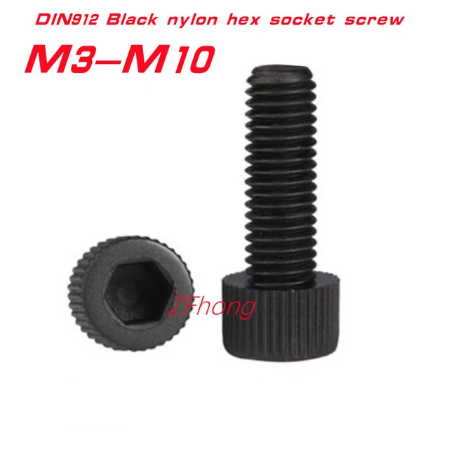 M4 M5 M6 M8 M10 M12 Schwarz Nylon Hex Buchse Schraube Runde Tasse Kopf  Zylindrischen Gerändelt