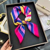 Luxury 2024 Square Silk Scarf for Women Hijab Hair Bands Neckerchief Female Satin Shawl Ribbon Headband Fashion Wraps Bandana 2