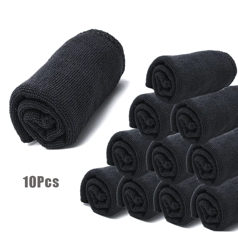 10Pcs Car Care Polishing Wash Towels Microfibers Auto Detailing Cleaning Black Soft Cloths Home Window 30x40cm