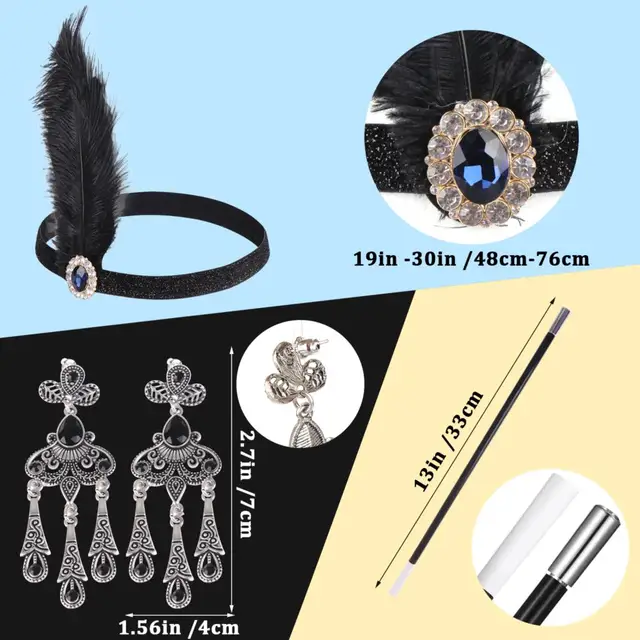 Fascia Capelli Anni 20 ArtiDeco - Accessorio Vintage Grande Gatsby Oro Nero - Foto 6