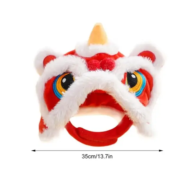 Fun Chinese Style Cat Dance Lion Hats Soft Cartoon Cat New Year's Headwear Comfortable Warm Cute Plush Pet Caps Holiday 6